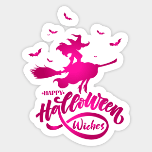 Happy Halloween Beauty Witch Flying Broom Sticker